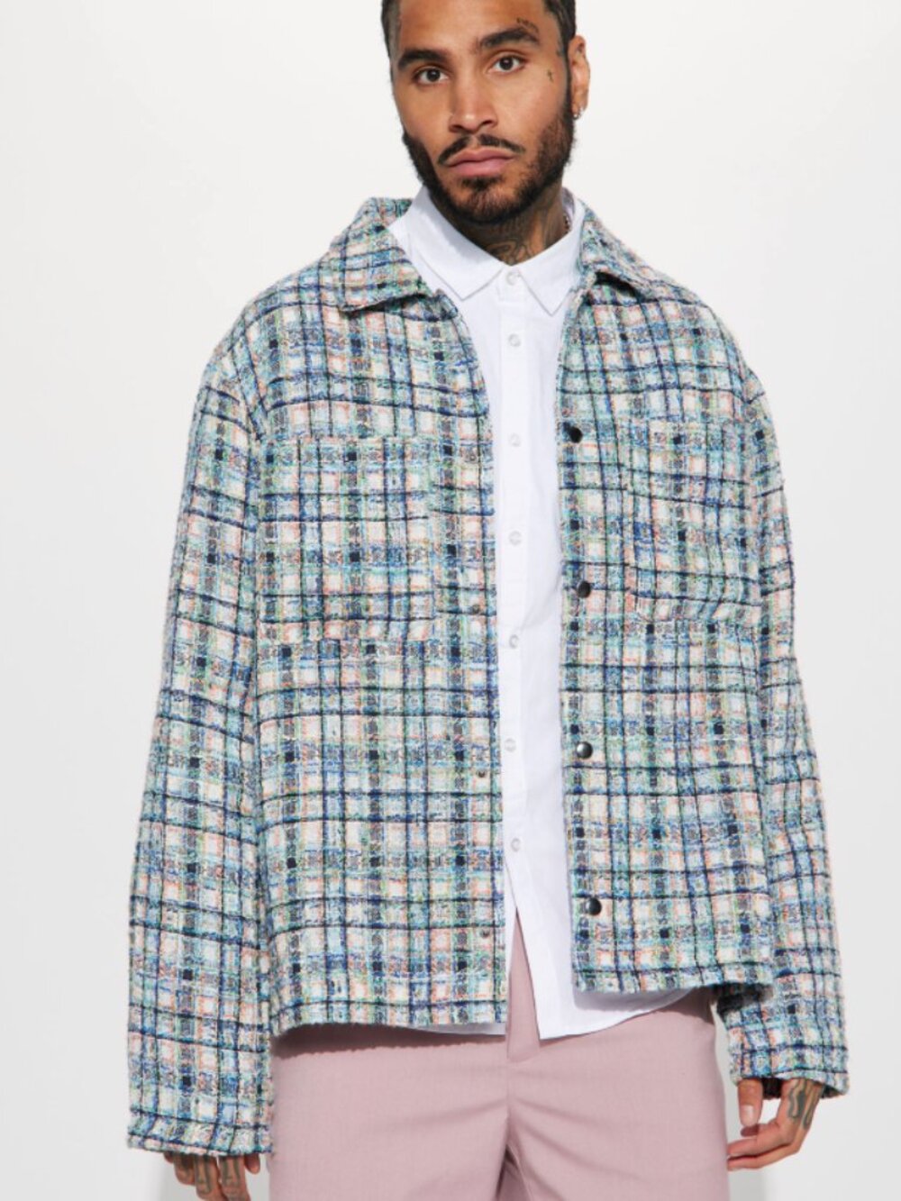 NOVA MEN Size XXL Supernova Oversized Plaid Shacket Multi Color